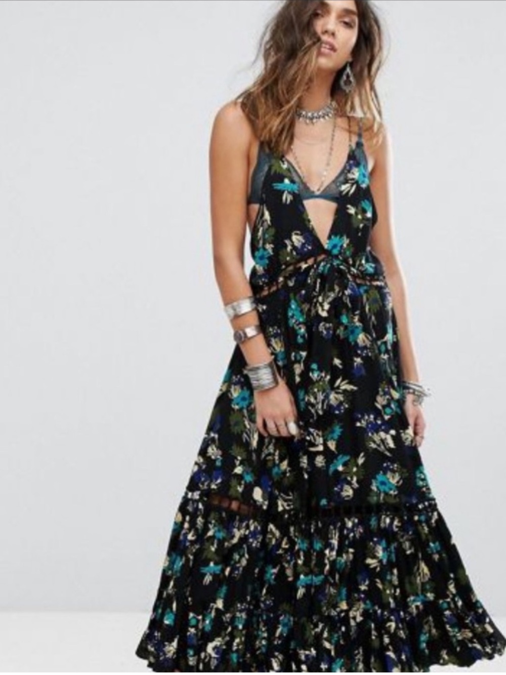 Free People Black Floral Pages of Gold Maxi
Dress - NWT Size Small